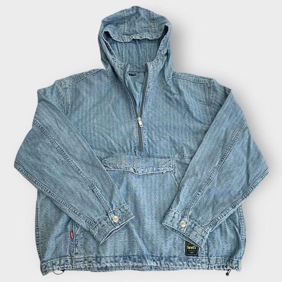 Levis Sutro "In The Sky" Seersucker Striped Denim Hooded Anorak Mens size M New - Picture 2 of 12